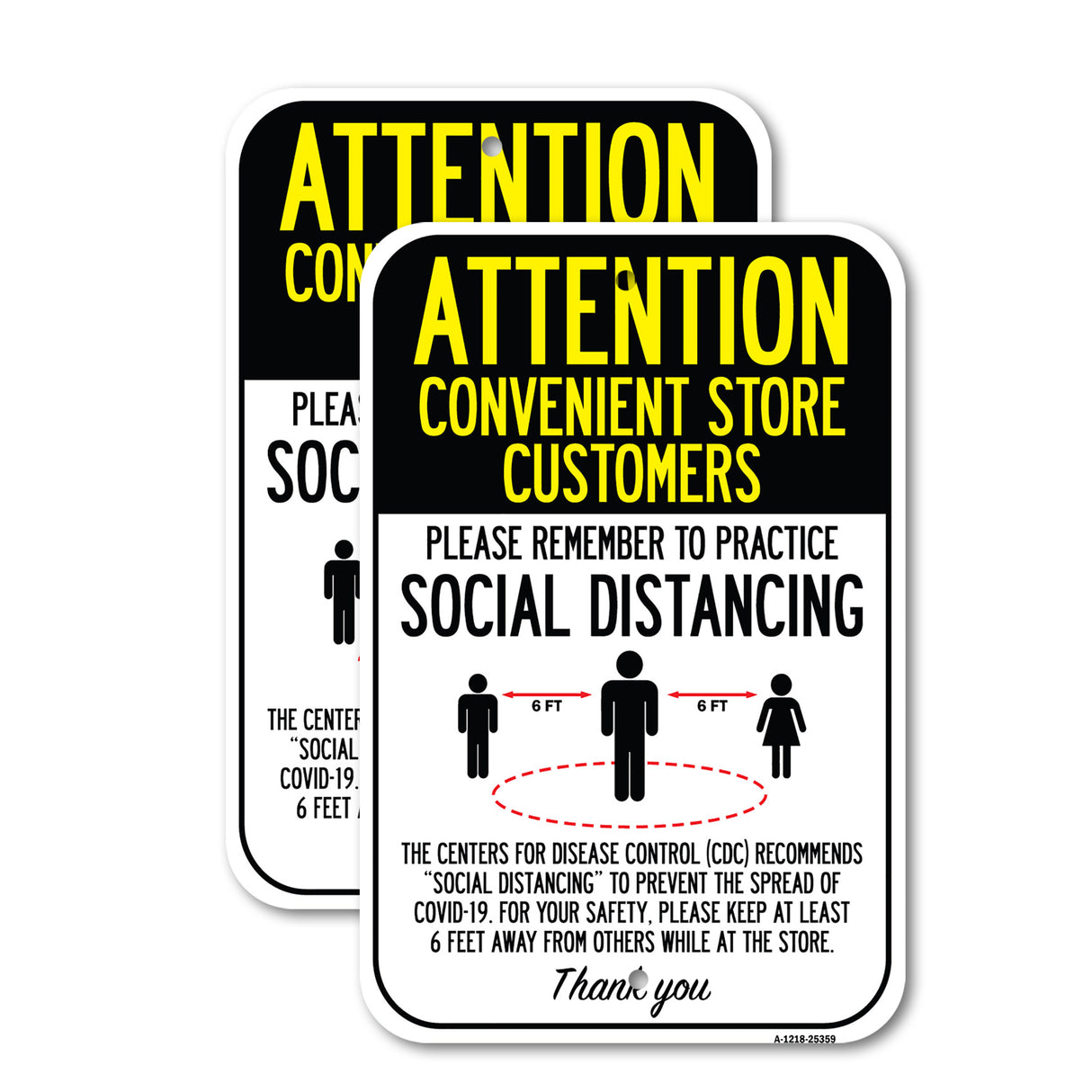 Public Safety Sign - Convenient Store Customers Practice Social Distancing