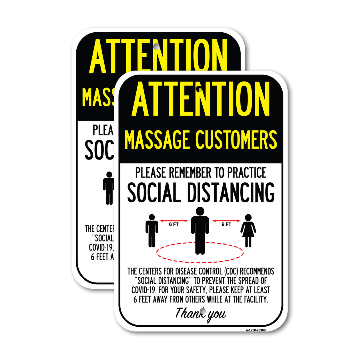 Public Safety Sign - Massage Customers Practice Social Distancing