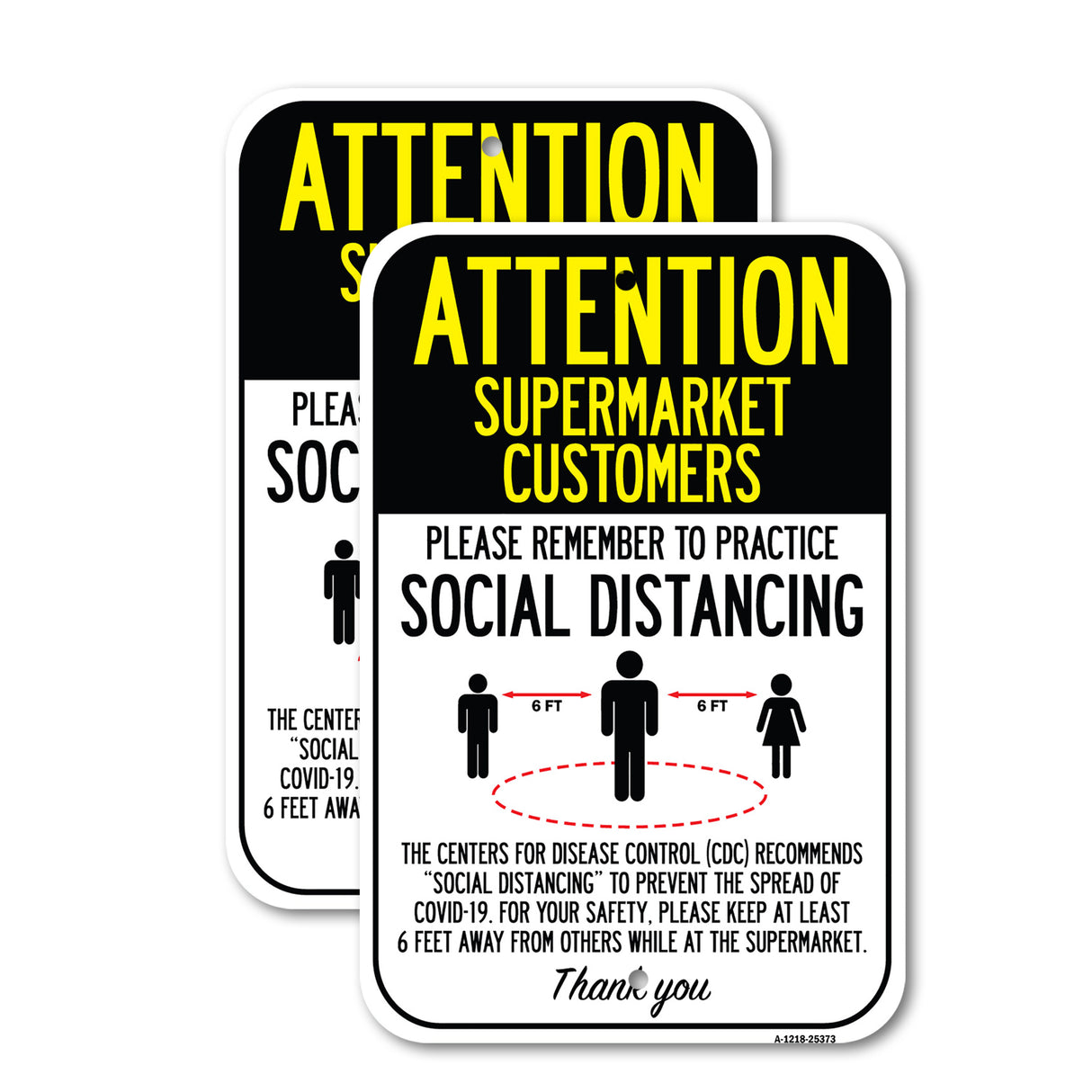 Public Safety Sign - Supermarket Customers Practice Social Distancing