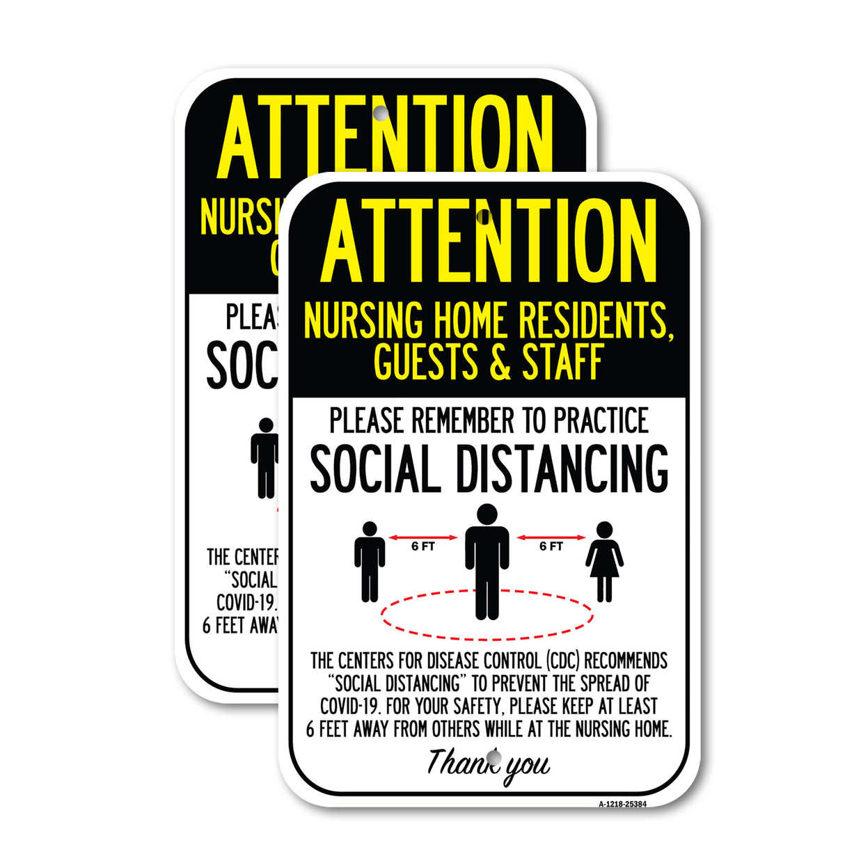 Public Safety Sign - Nursing Home Residents Guests & Staff Social Distancing