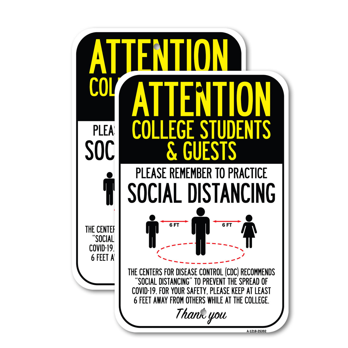Public Safety Sign - College Students & Guests Practice Social Distancing
