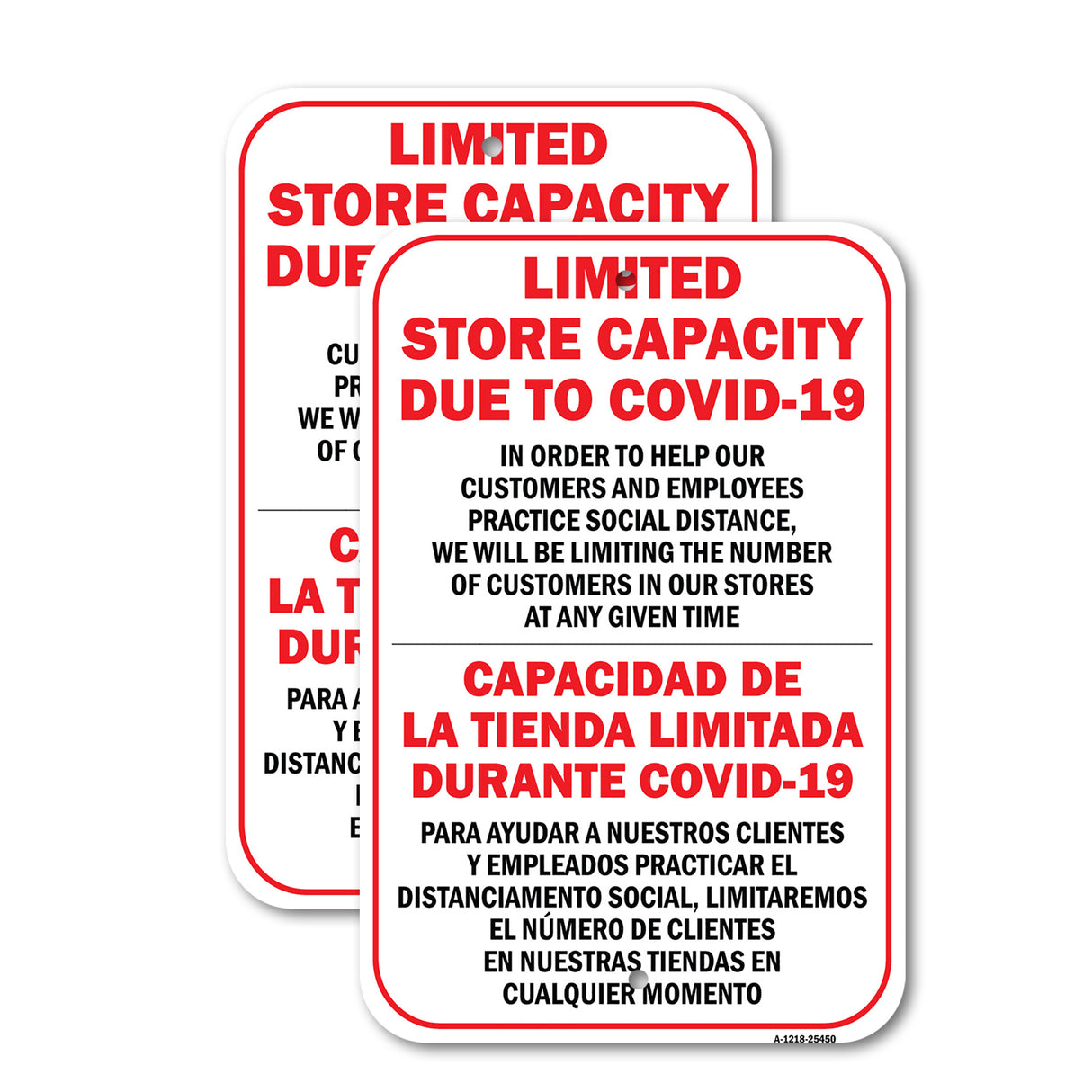 Public Safety Sign - Limited Store Capacity Due To COVID-19 Spanish