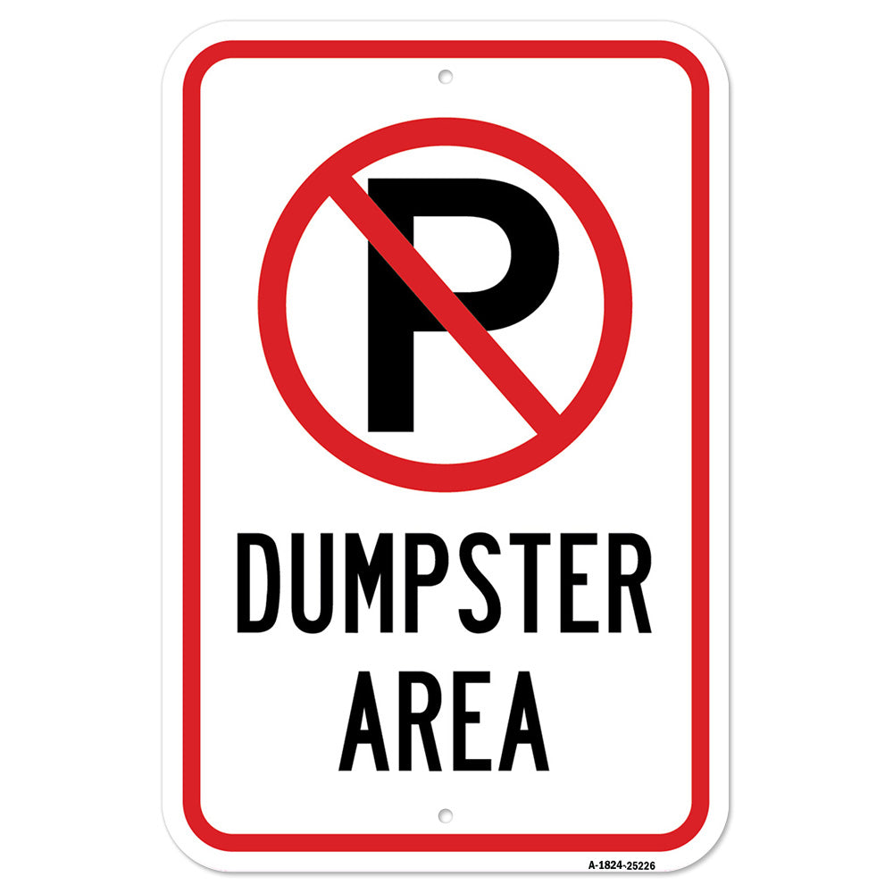 Dumpster Area With '"P" No Parking Symbol