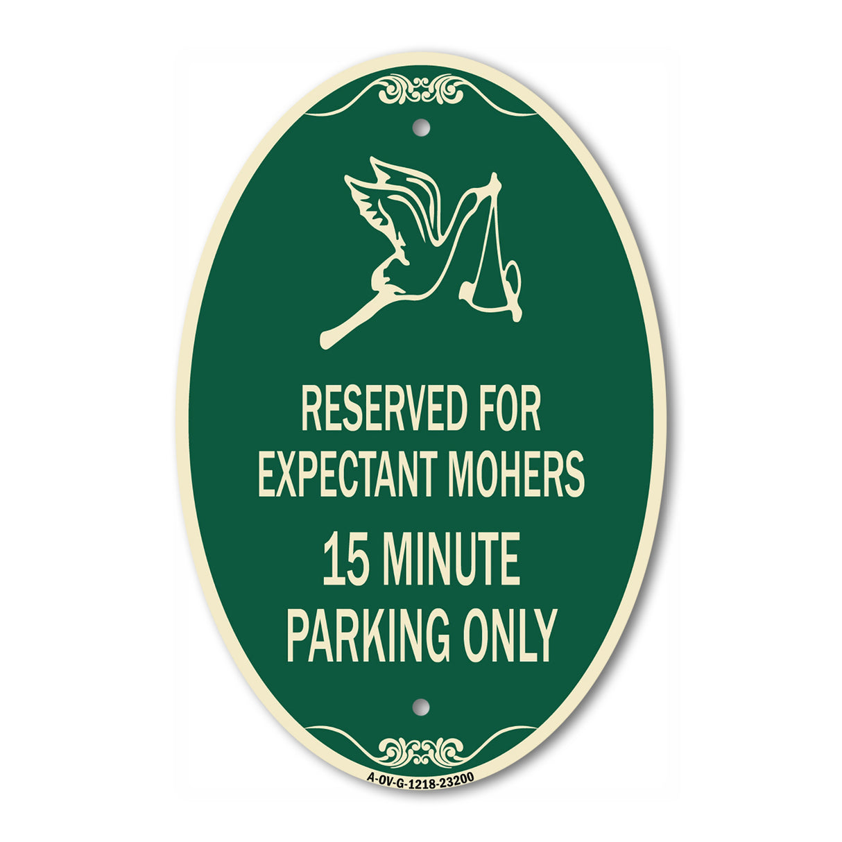 Reserved for Expectant Mothers 15 Minute Parking Only (With Stork & Baby Graphic)