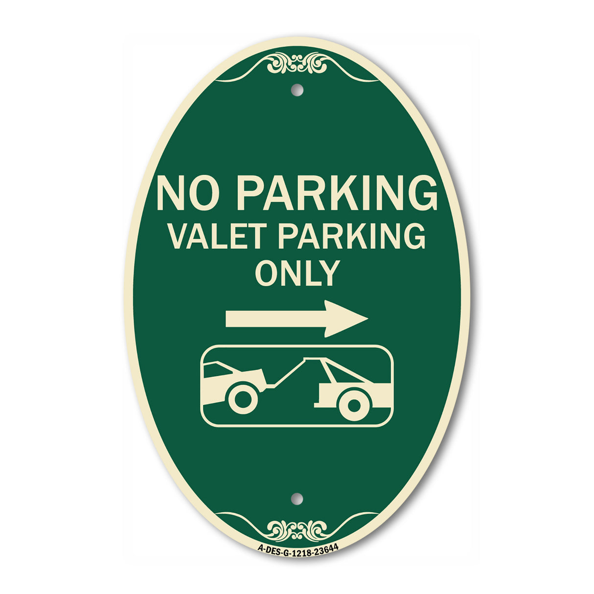 No Parking Valet Parking Only (With Right Arrow) (With Car Tow Graphic)