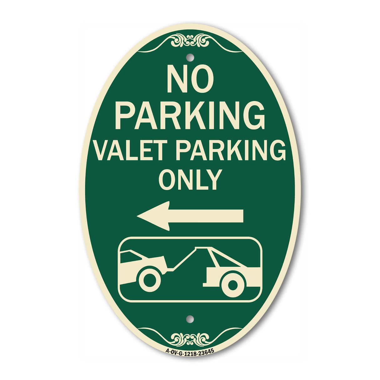 No Parking Valet Parking Only (With Left Arrow) (With Car Tow Graphic)