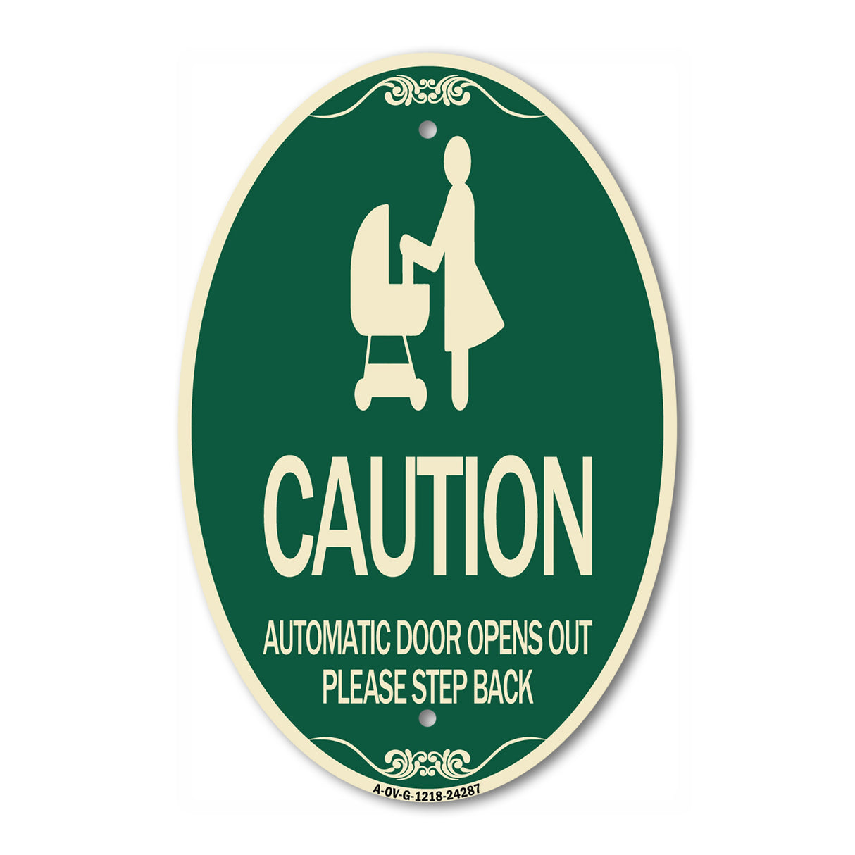 Caution - Automatic Door Opens Out Please Step Back with Graphic