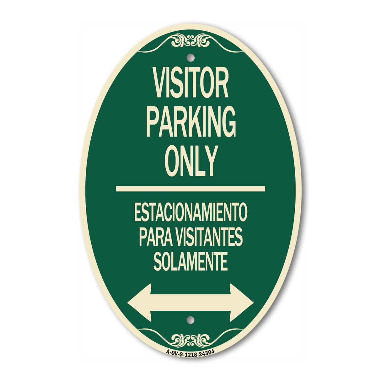 SignMission Designer Oval Sign - Bilingual Reserved Parking Sign Visitor Parking Only - Estacionamiento Para Visitantes Solamente (With Bidirectional Arrow)