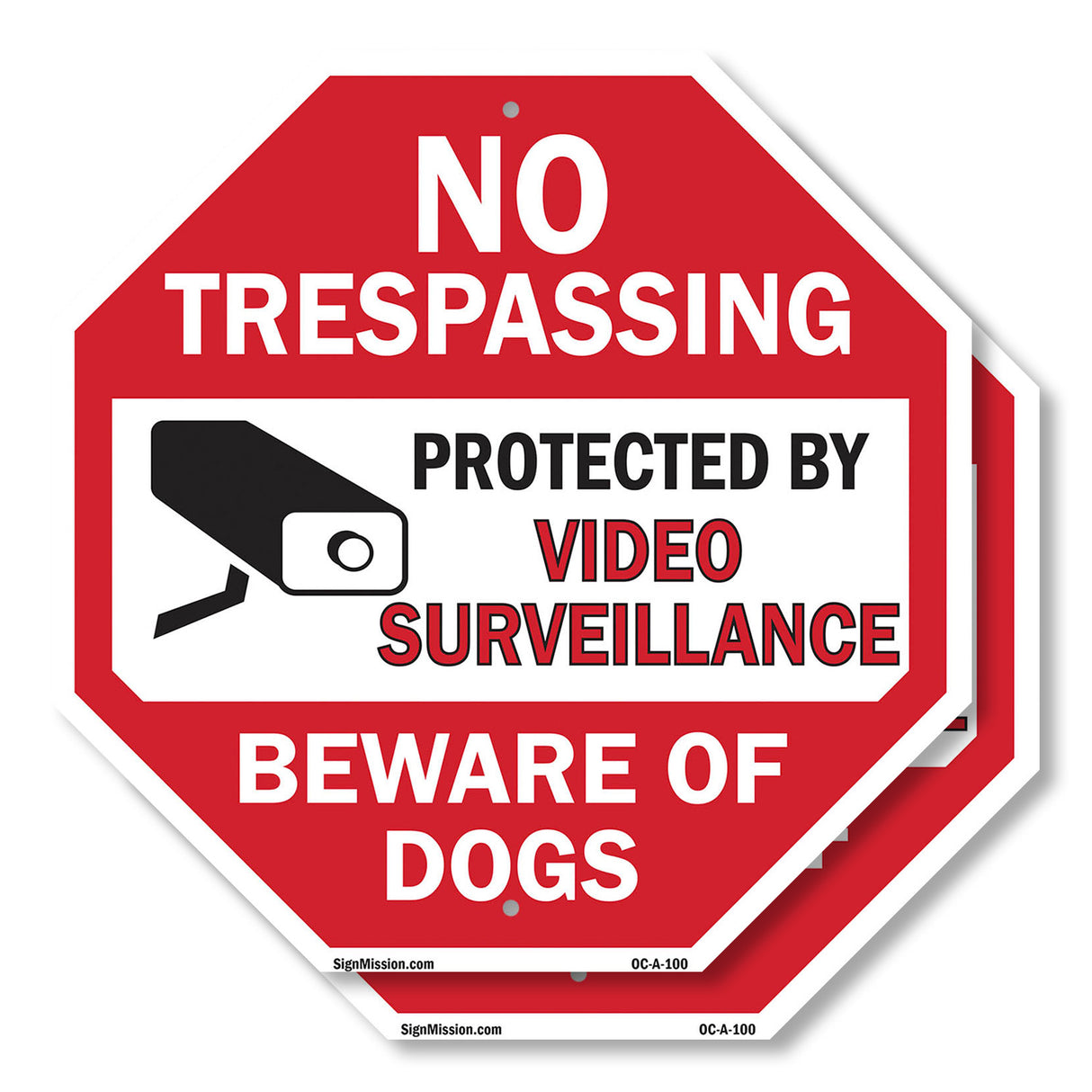 No Trespassing Protected by Video Surveillance Beware of Dogs