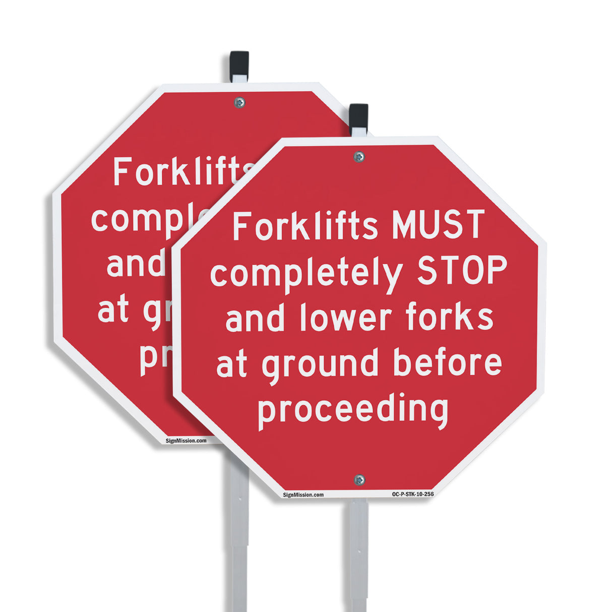 Forklifts Must Completely Stop and Lower Forks at Ground Before Proceeding