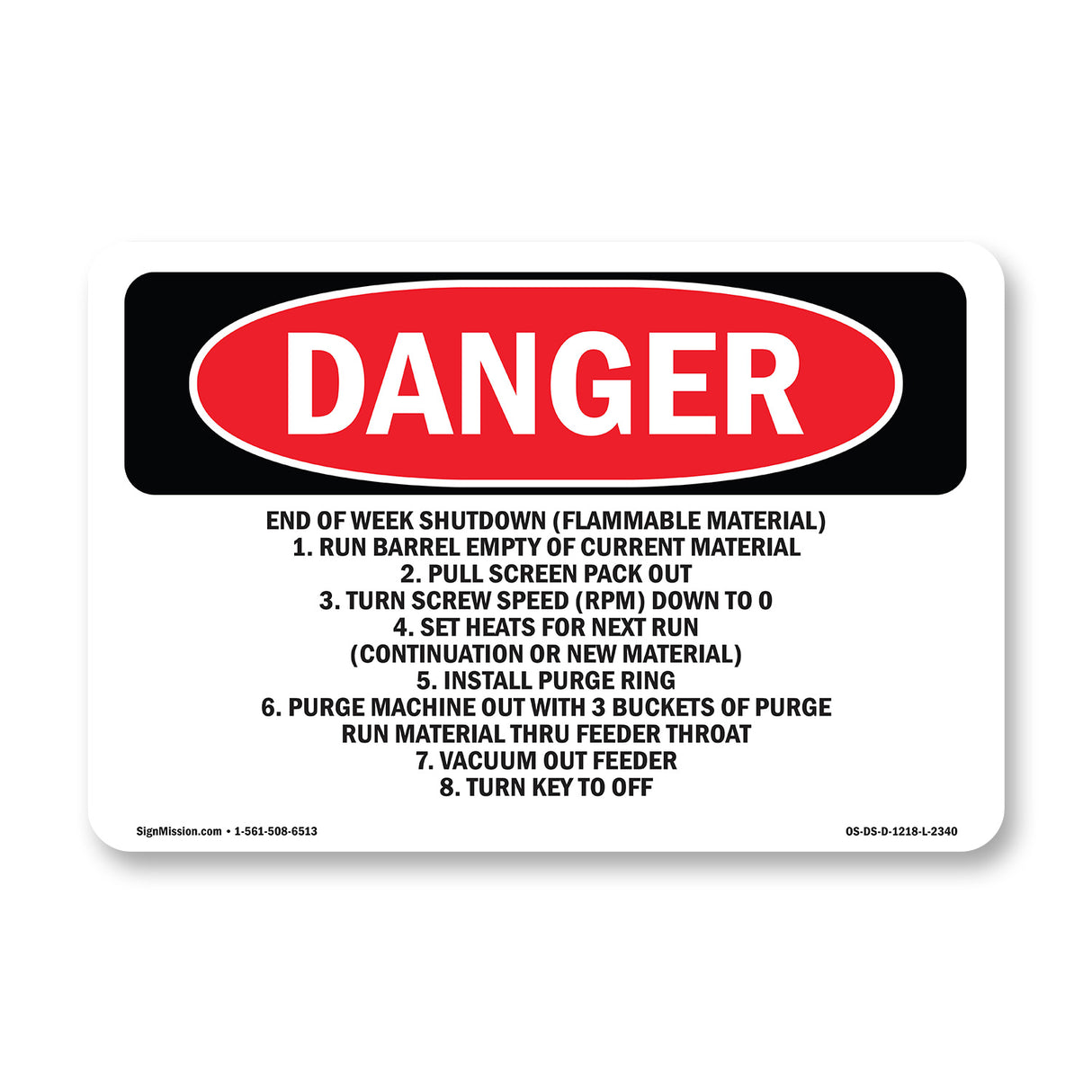 End Of Week Shutdown (Flammable Material)