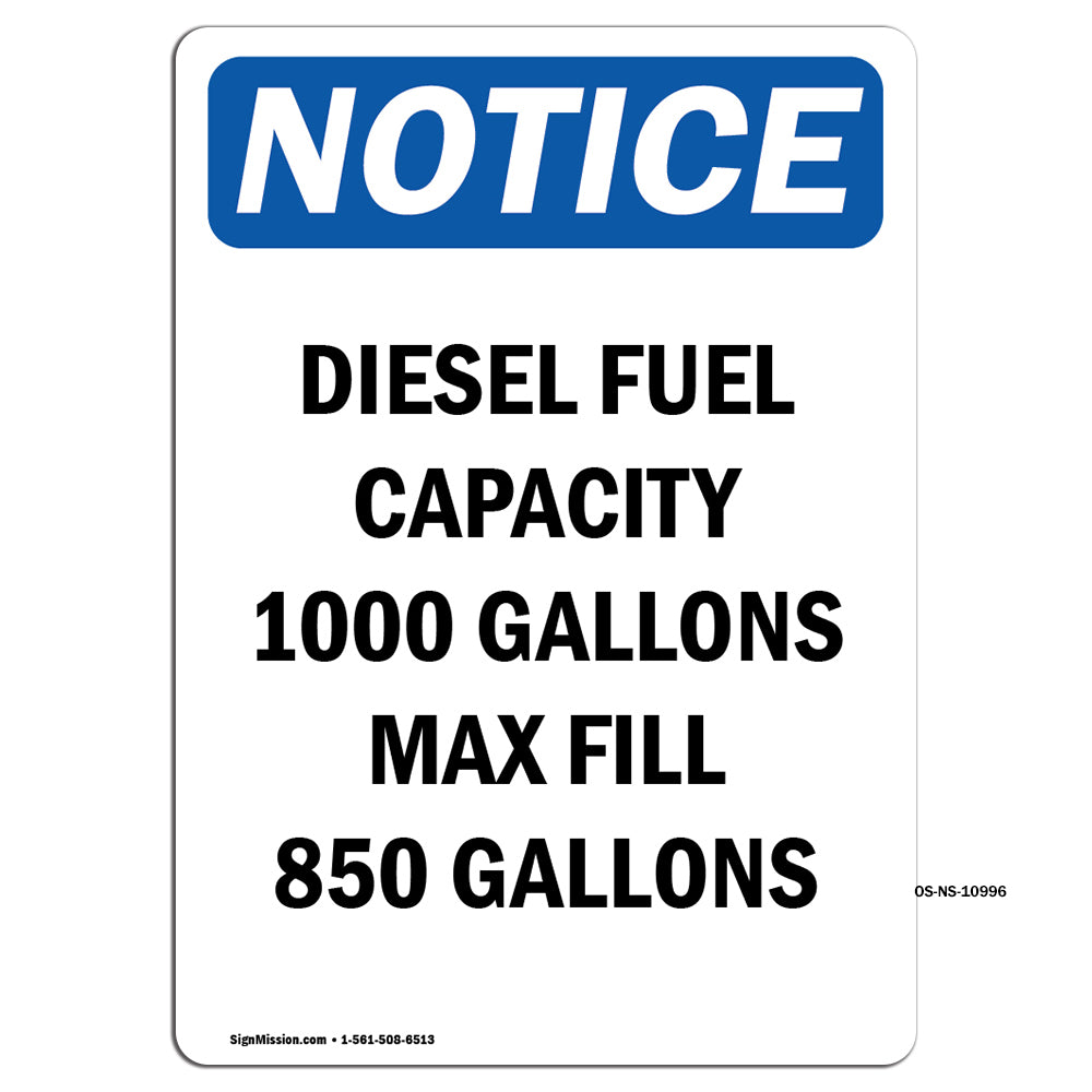 Diesel Fuel Capacity 1000 Gallons Max Fill