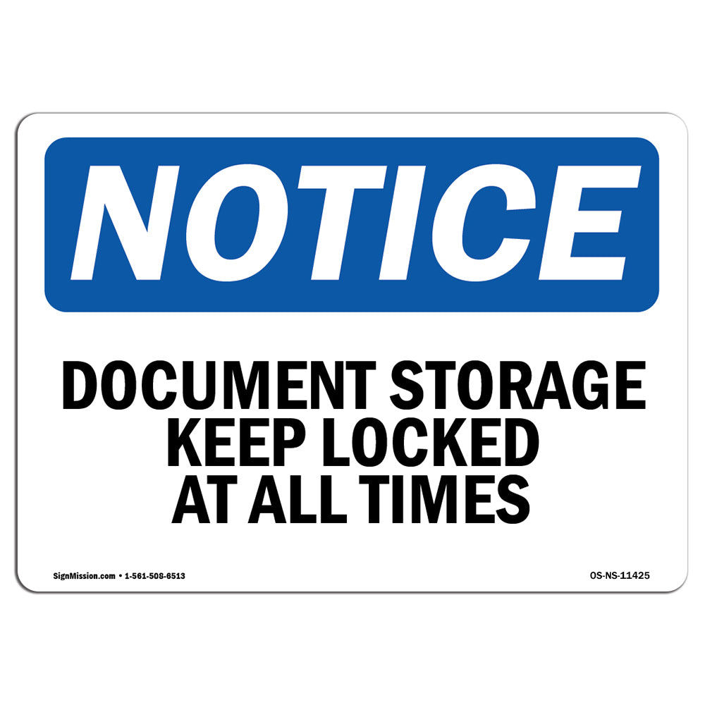 Document Storage Keep Locked At All Times Sign