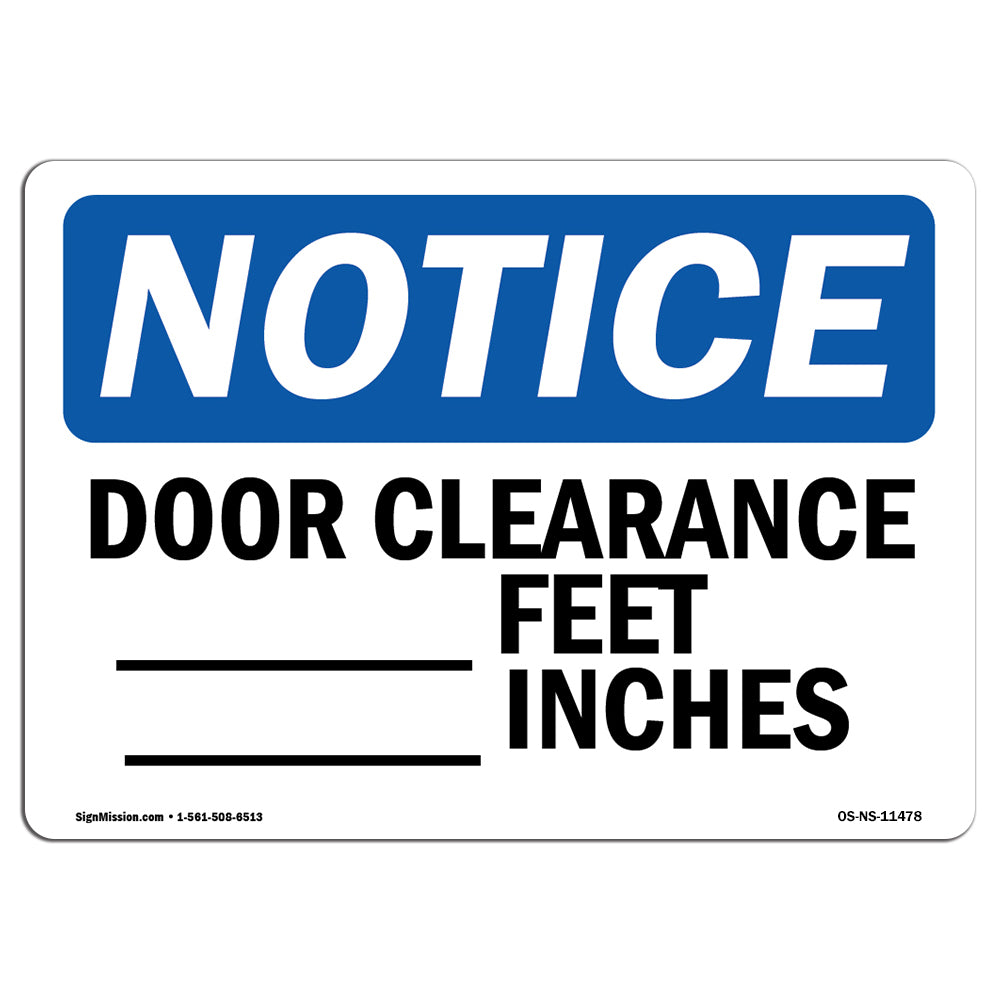 Door Clearance ____ Feet ____ Inches Sign