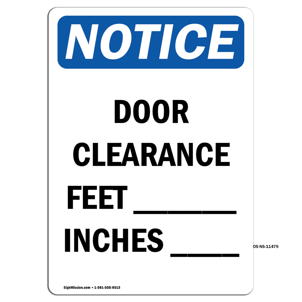 Door Clearance ____ Feet ____ Inches Sign