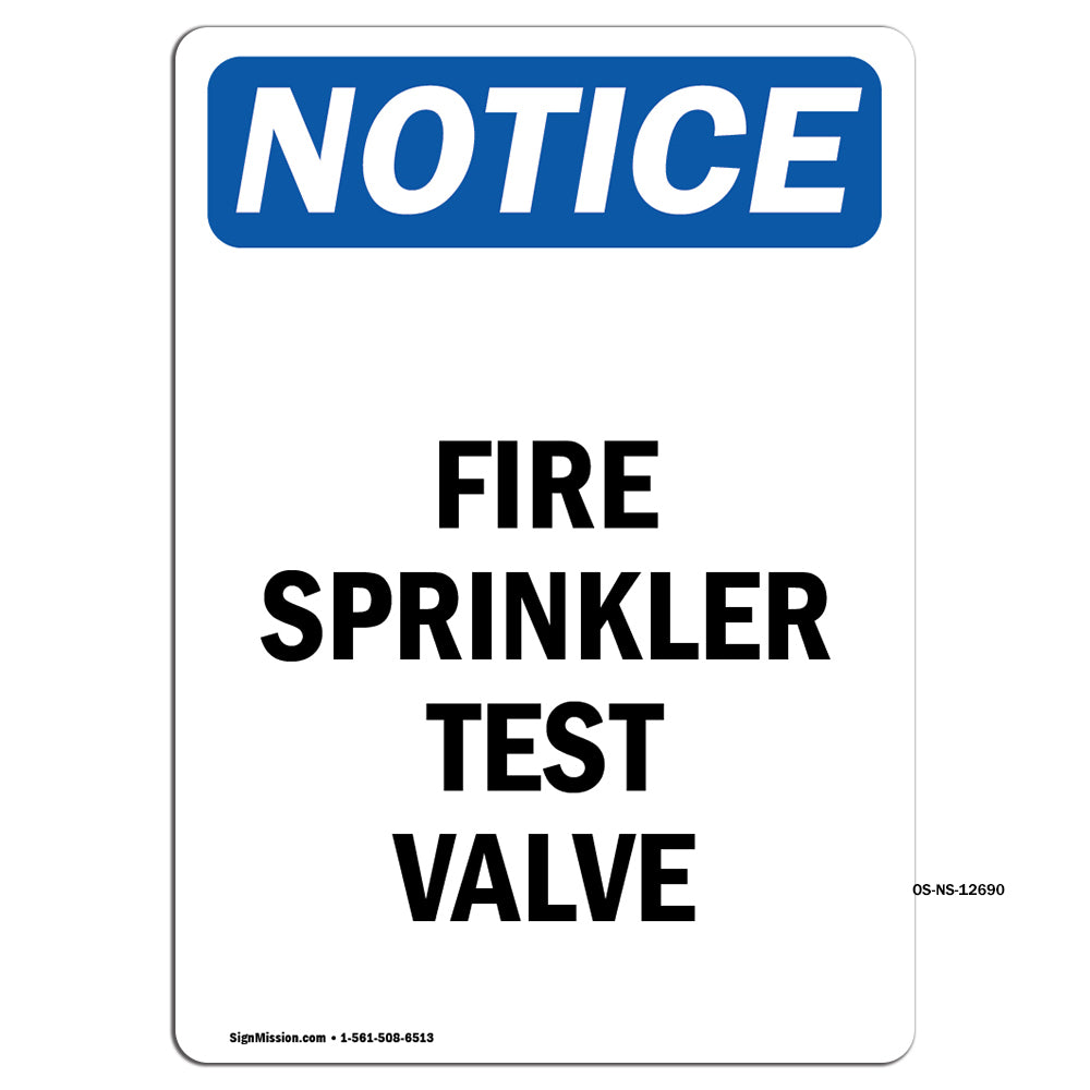 Fire Sprinkler Test Valve Sign