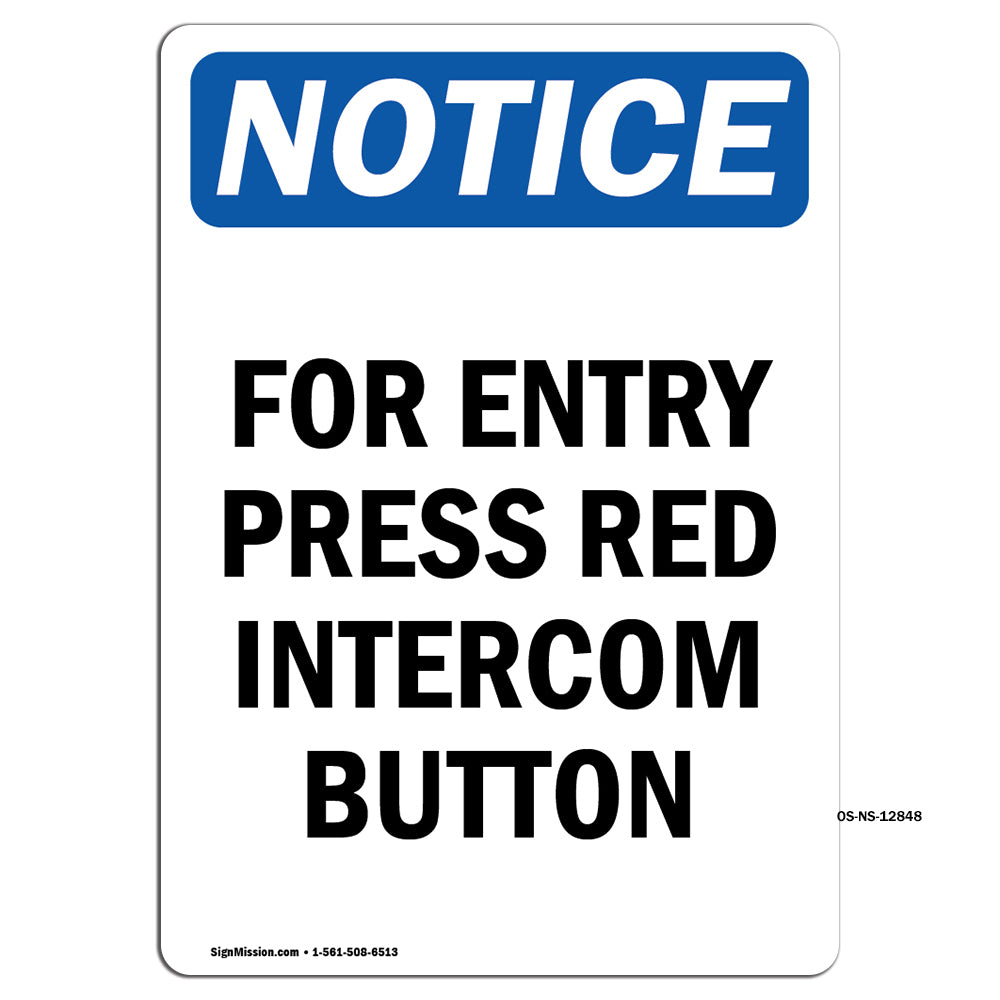 For Entry Press Red Intercom Button