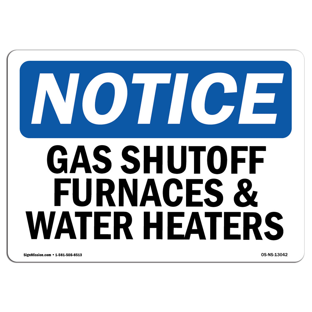 Gas Shutoff, Furnaces And Water Heaters Sign