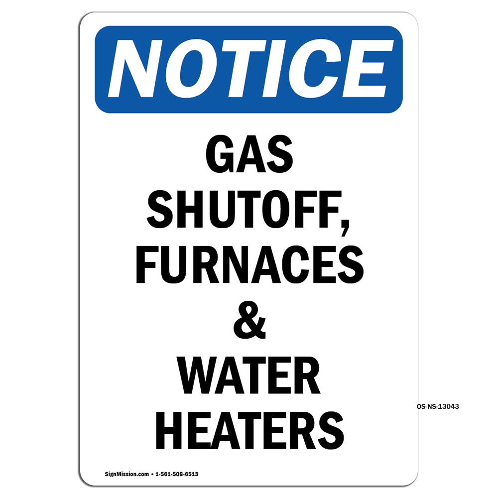 Gas Shutoff, Furnaces And Water Heaters Sign