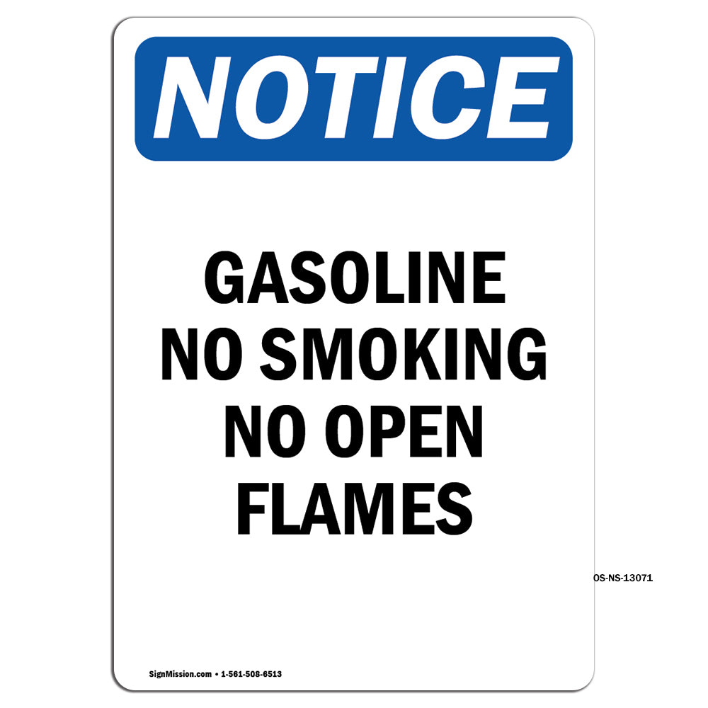 Gasoline No Smoking No Open Flames Sign
