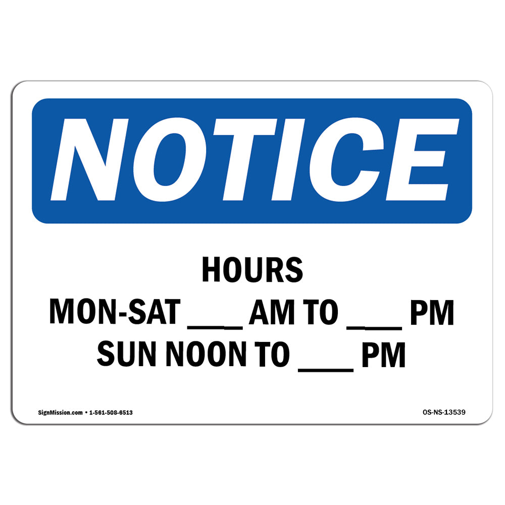 Hours Mon - Sat ____ Am To ____ Pm Sun Noon