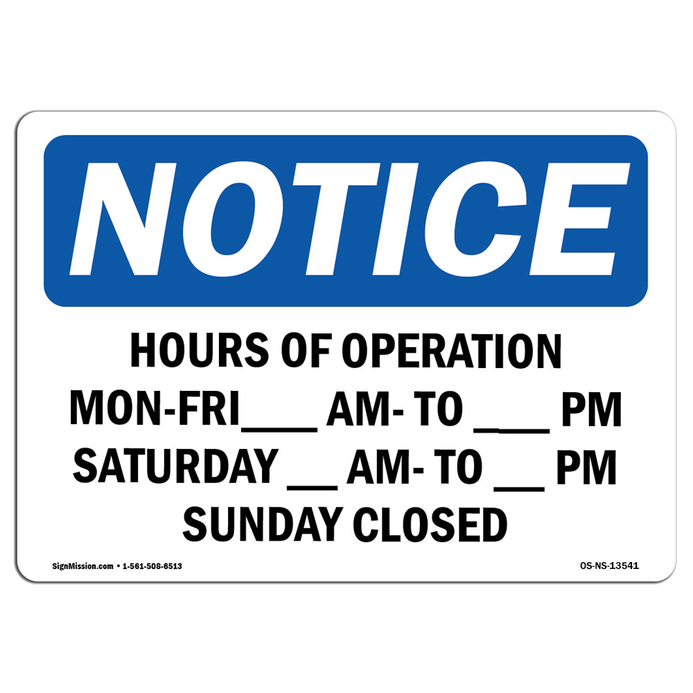 Hours Of Operation Mon - Fri ____ Am - ____