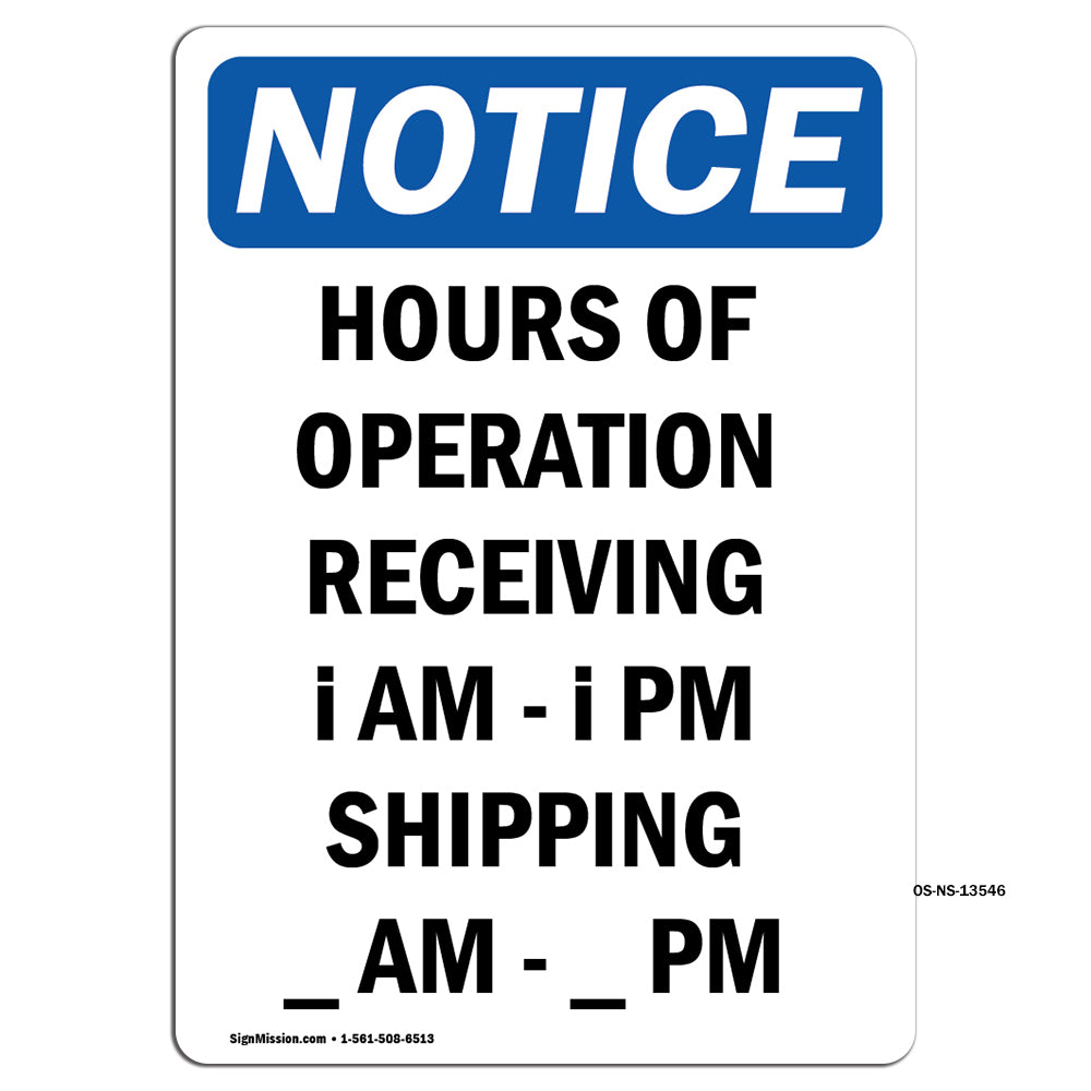 Hours Of Operation Receiving ____ Am - ____