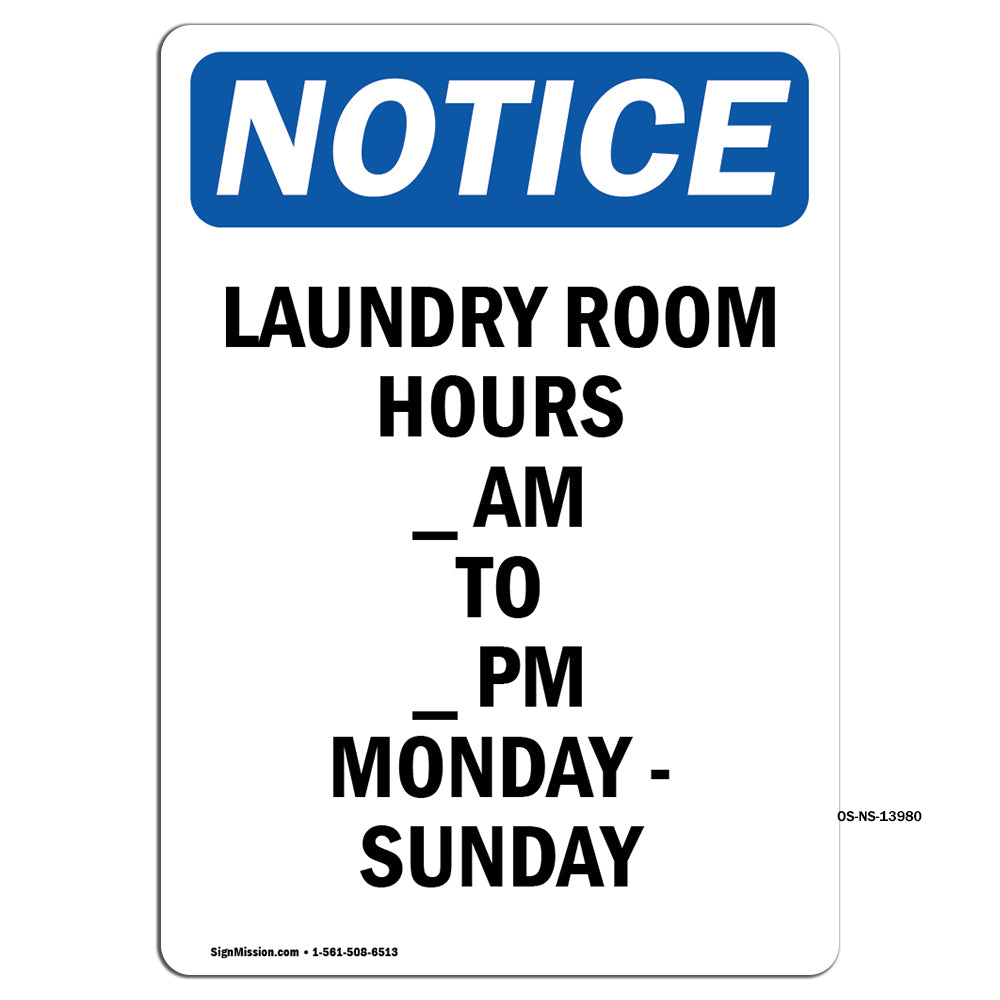 Laundry Room Hours ____ Am To ____ Pm Monday