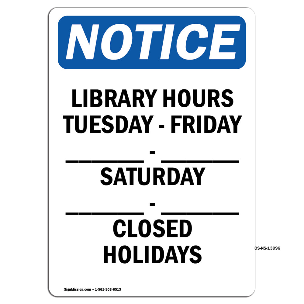 Library Hours Tuesday - Friday ____ - ____