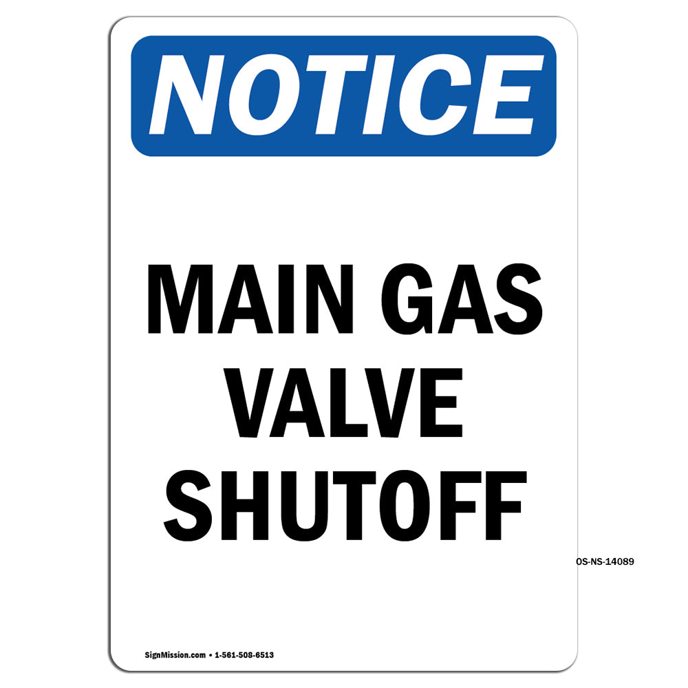 Main Gas Valve Shutoff Sign