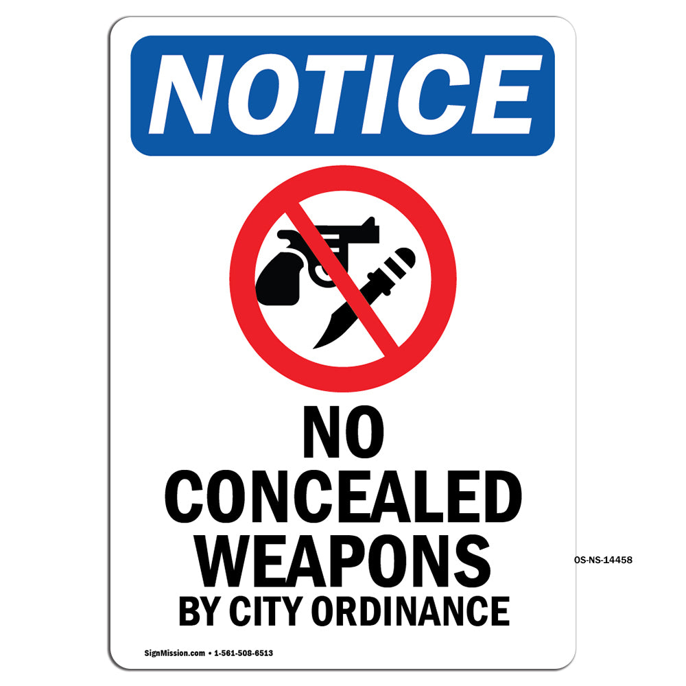 NOTICE No Concealed Weapons By City Ordinance