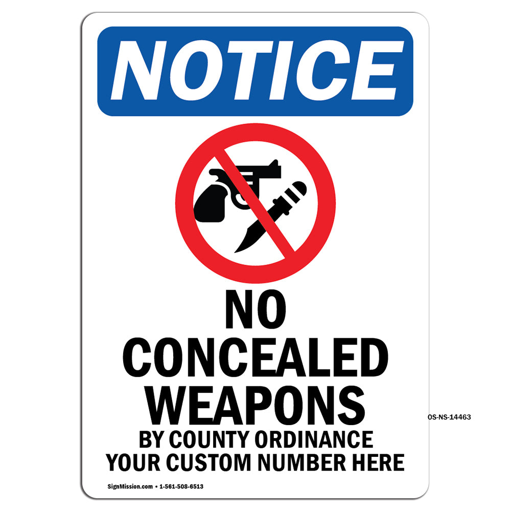 NOTICE No Concealed Weapons By County
