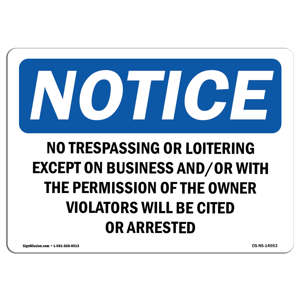 No Trespassing Or Loitering Except On Business