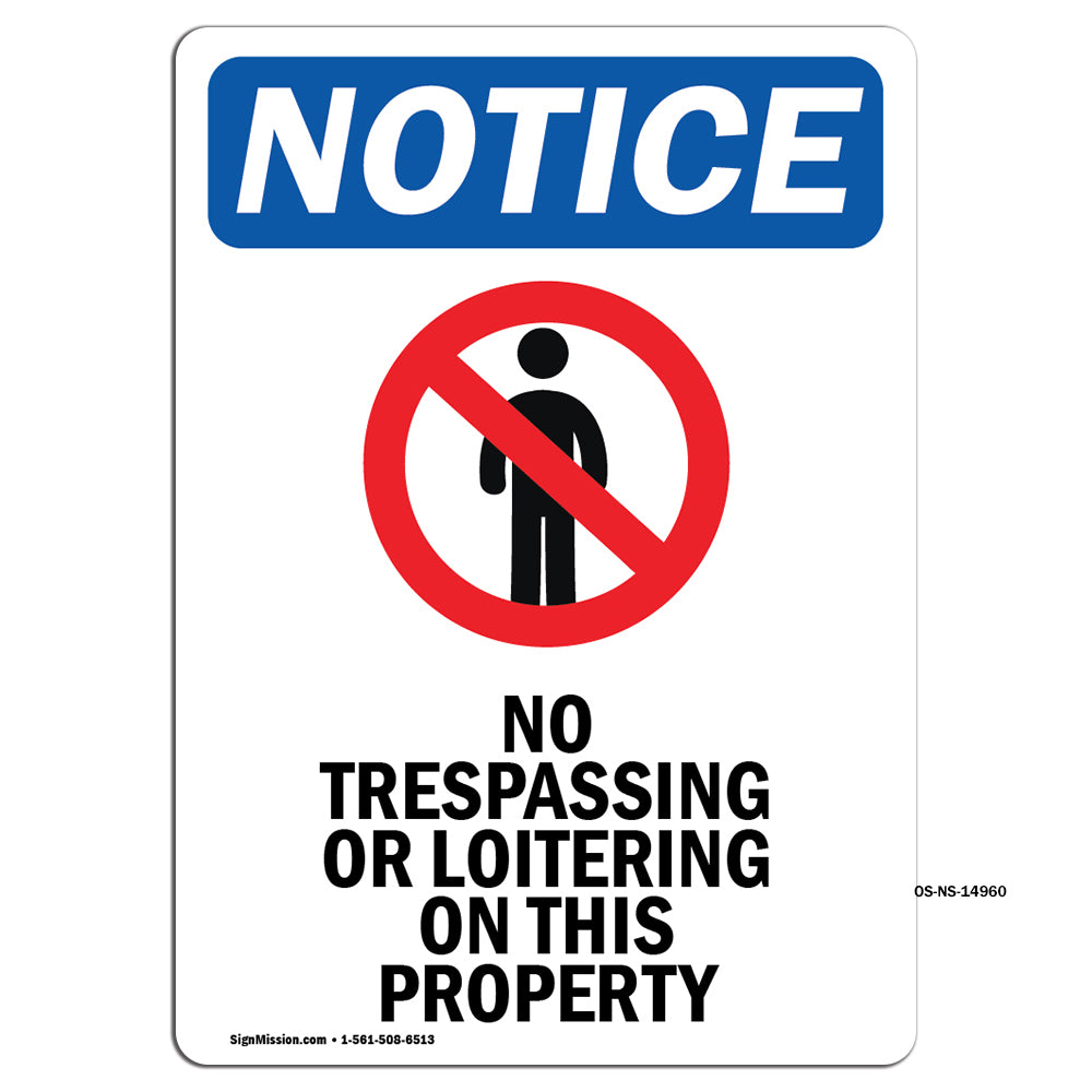 NOTICE No Trespassing Or Loitering On This Property