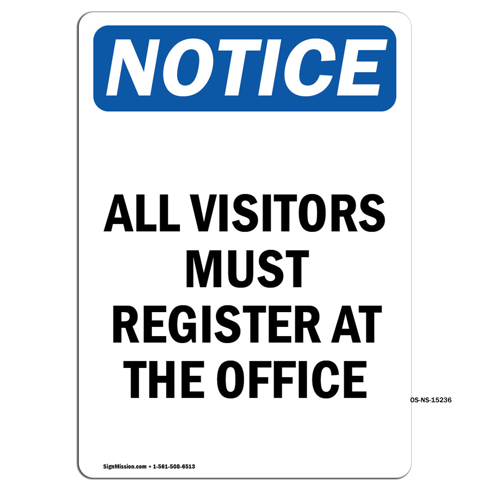 NOTICE All Visitors Must Register At The Office