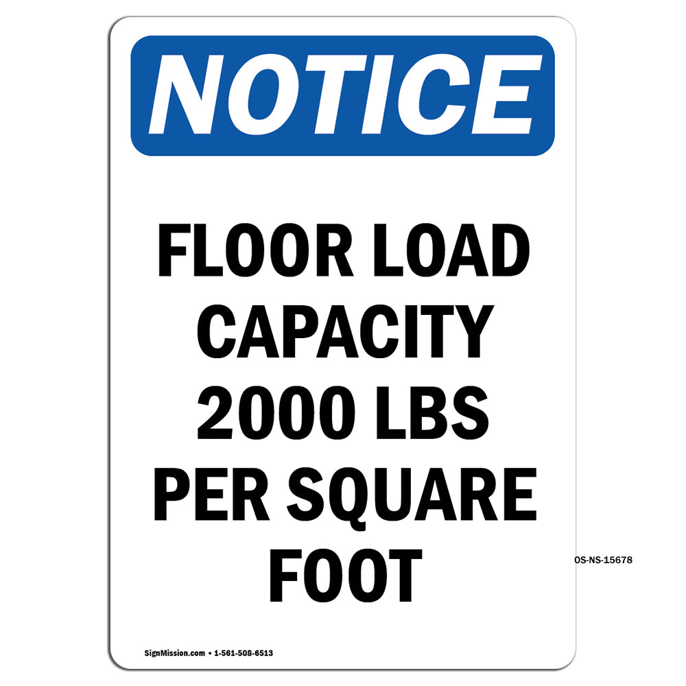 NOTICE Floor Load Capacity 2000 Lbs Per