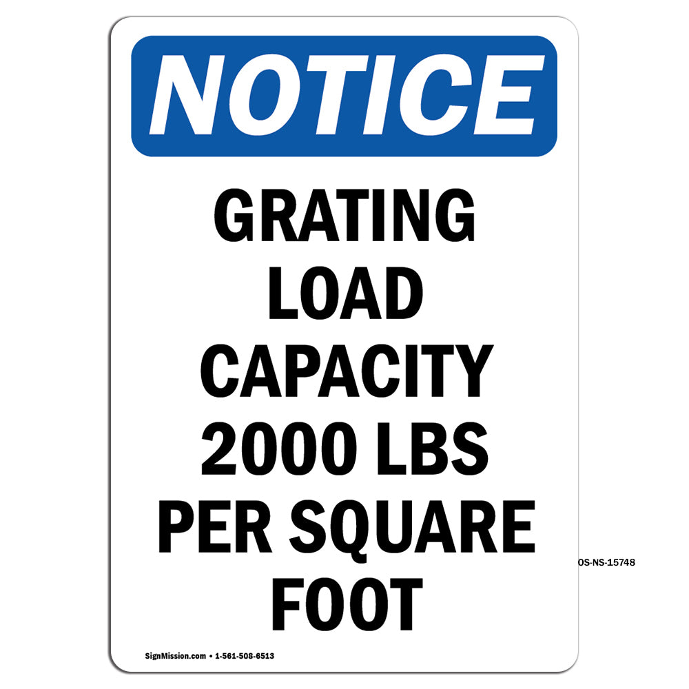 NOTICE Grating Load Capacity 2000 Lbs Per