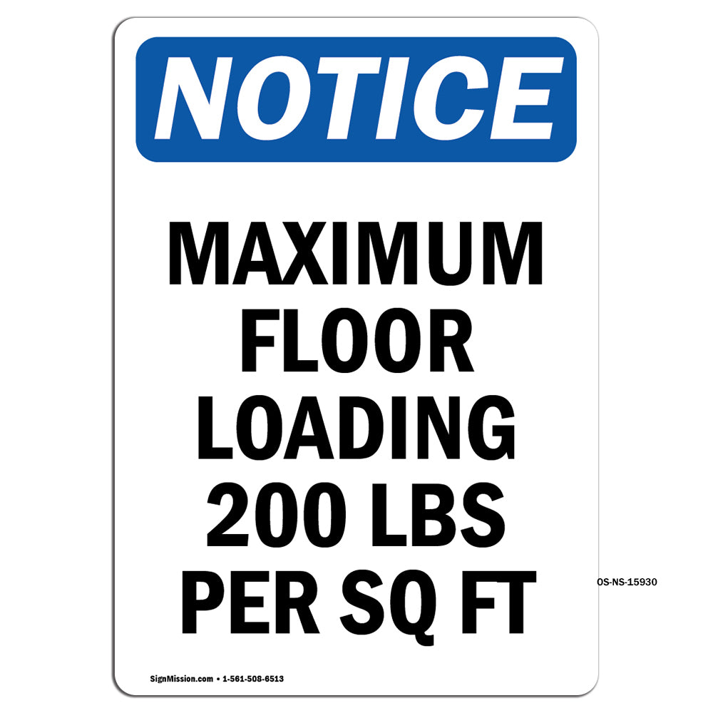 NOTICE Maximum Floor Loading 200 Lbs Per Sq Ft