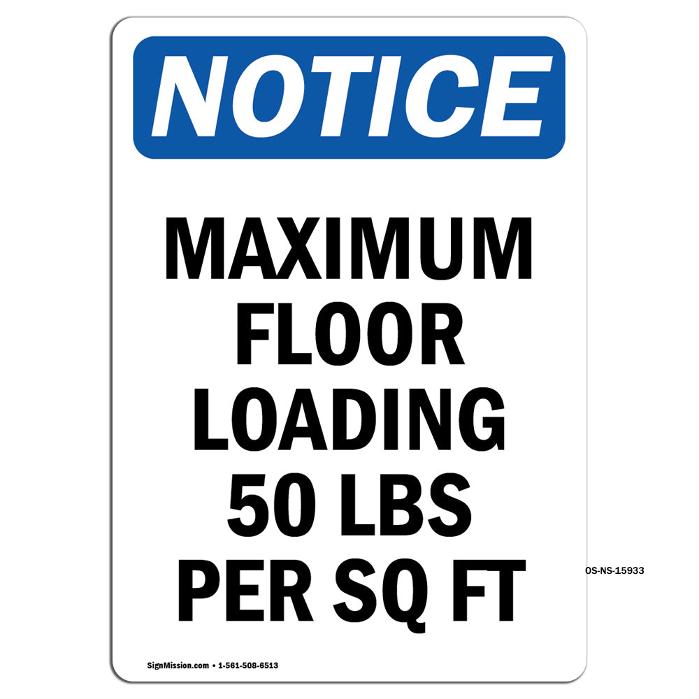 NOTICE Maximum Floor Loading 50 Lbs Per Sq Ft