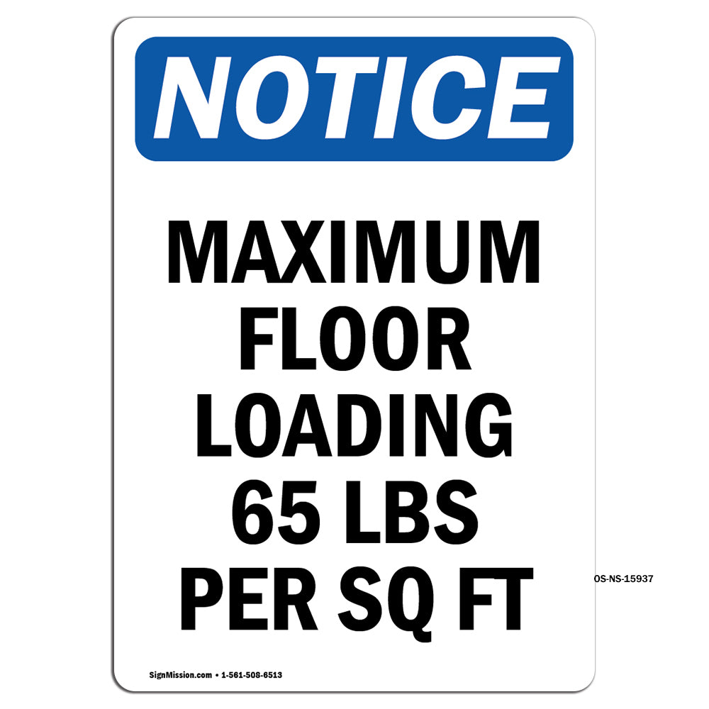 NOTICE Maximum Floor Loading 65 Lbs Per Sq Ft