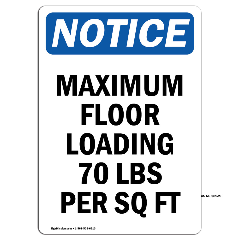 NOTICE Maximum Floor Loading 70 Lbs Per Sq Ft