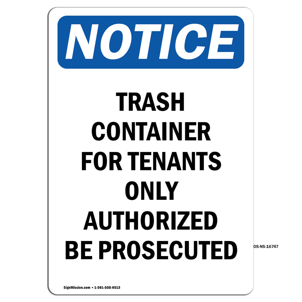 NOTICE Trash Container Tenants Others Prosecuted