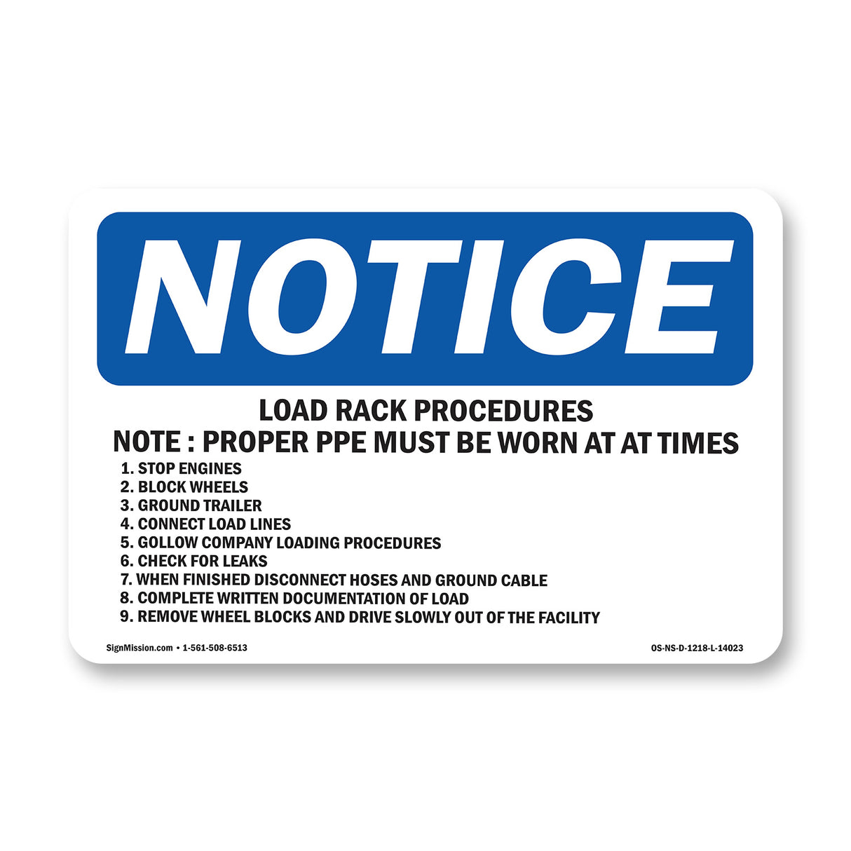 Load Rack Procedures Note Proper PPE Must