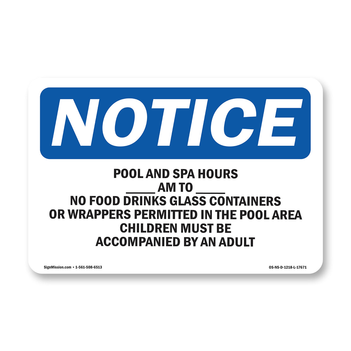 Pool & Spa Hours ____ Am To ____ Pm No Food