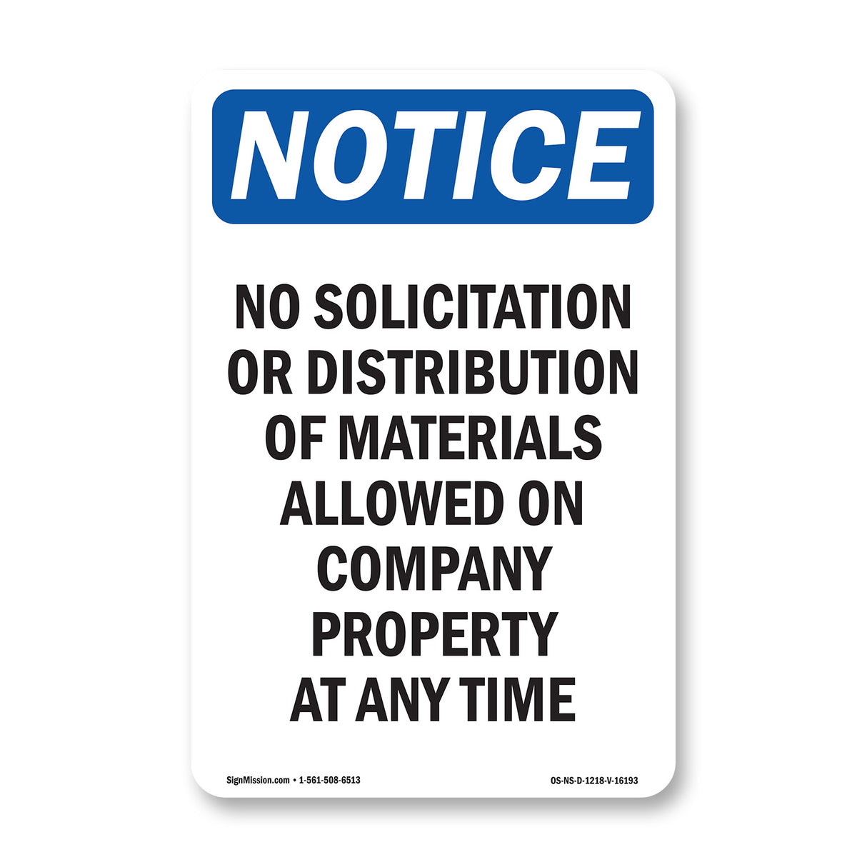 NOTICE No Solicitation Company Property