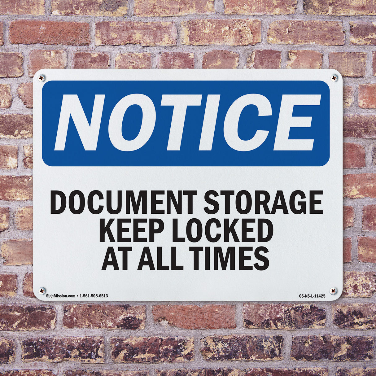 Document Storage Keep Locked At All Times Sign