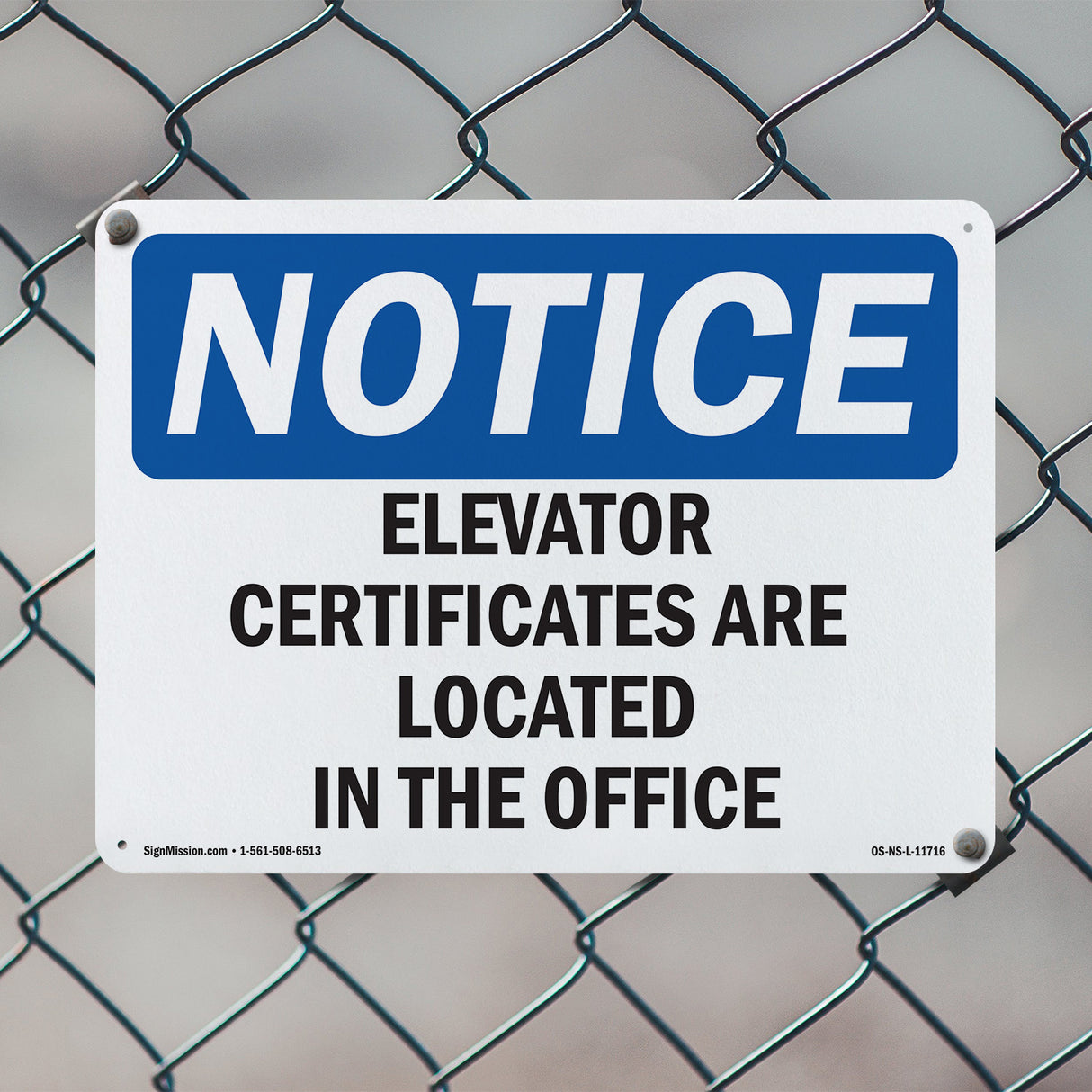 Elevator Certificates Are Located In The Office
