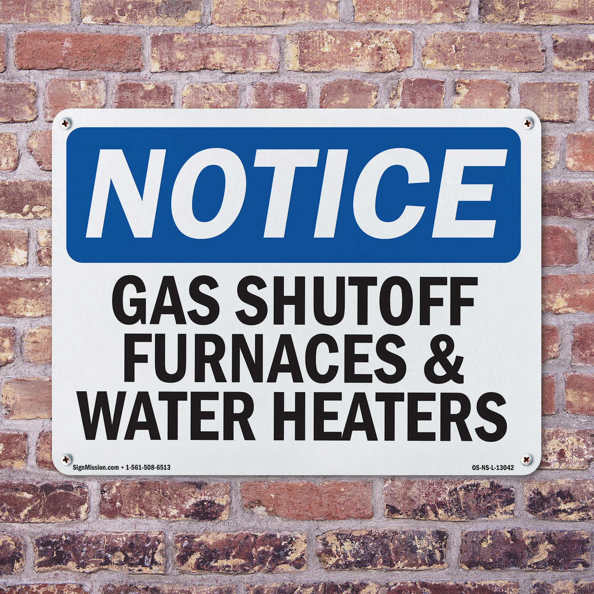 Gas Shutoff, Furnaces And Water Heaters Sign