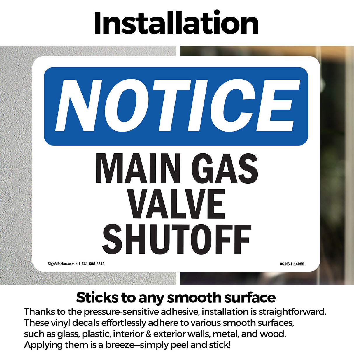 Main Gas Valve Shutoff Sign