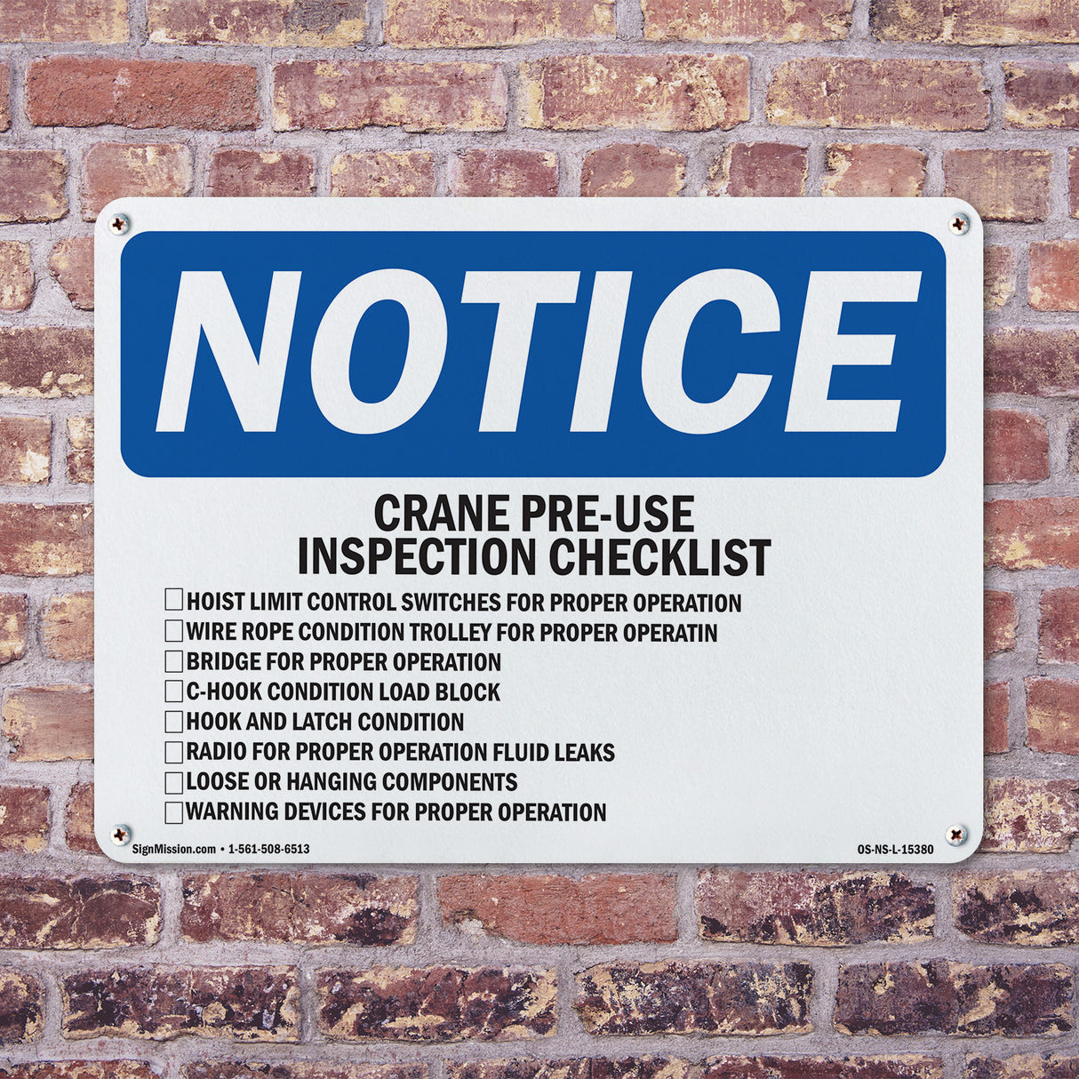 NOTICE Crane Pre-Use Inspection Checklist